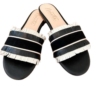 Nanette Lepore Black and White Leather Fringe Sandal Size 8.5